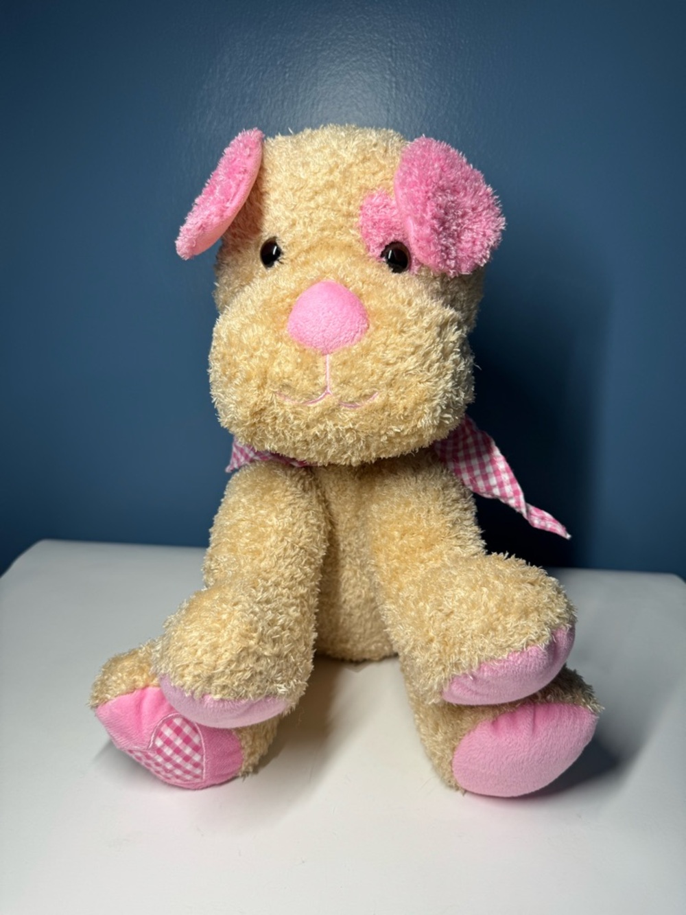 Animal Adventure Puppy Dog Tan Pink Heart With Scarf Bandana Plush Stuffed Toy